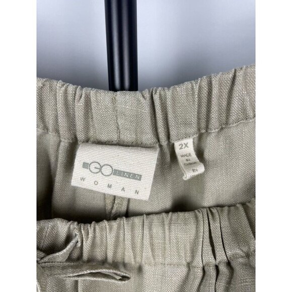 Go Linen Women Khaki Green 100% Linen Elastic Waist Tapered Pants Size 2X - Picture 7 of 8